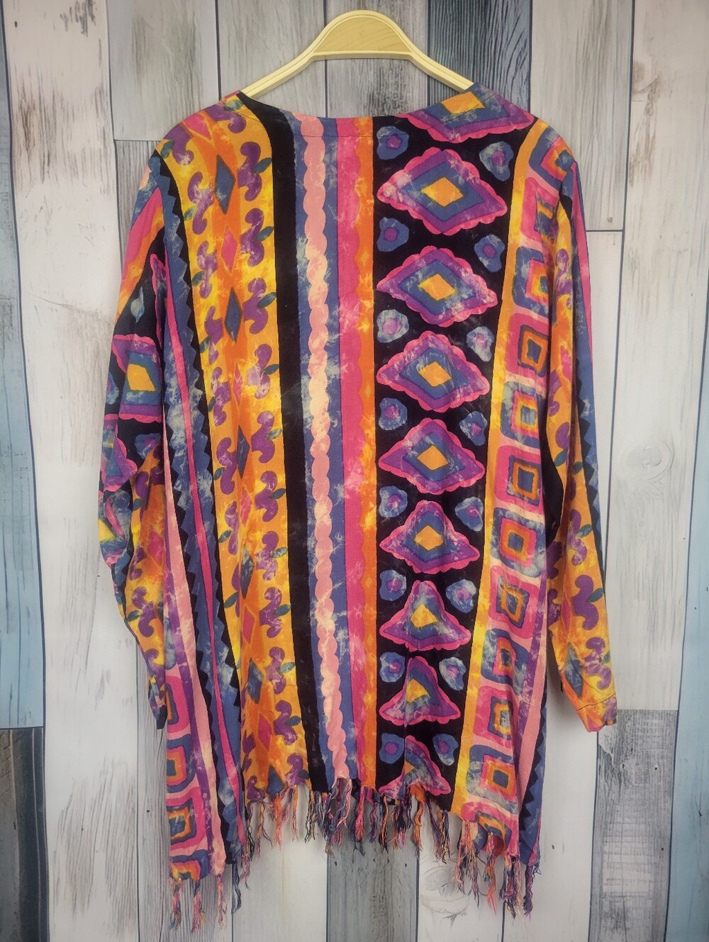 Vintage Pier 1 Tie Dye Print Long Sleeve Shirt Tunic Swim Cover Up Orange Medium - Picture 4 of 6